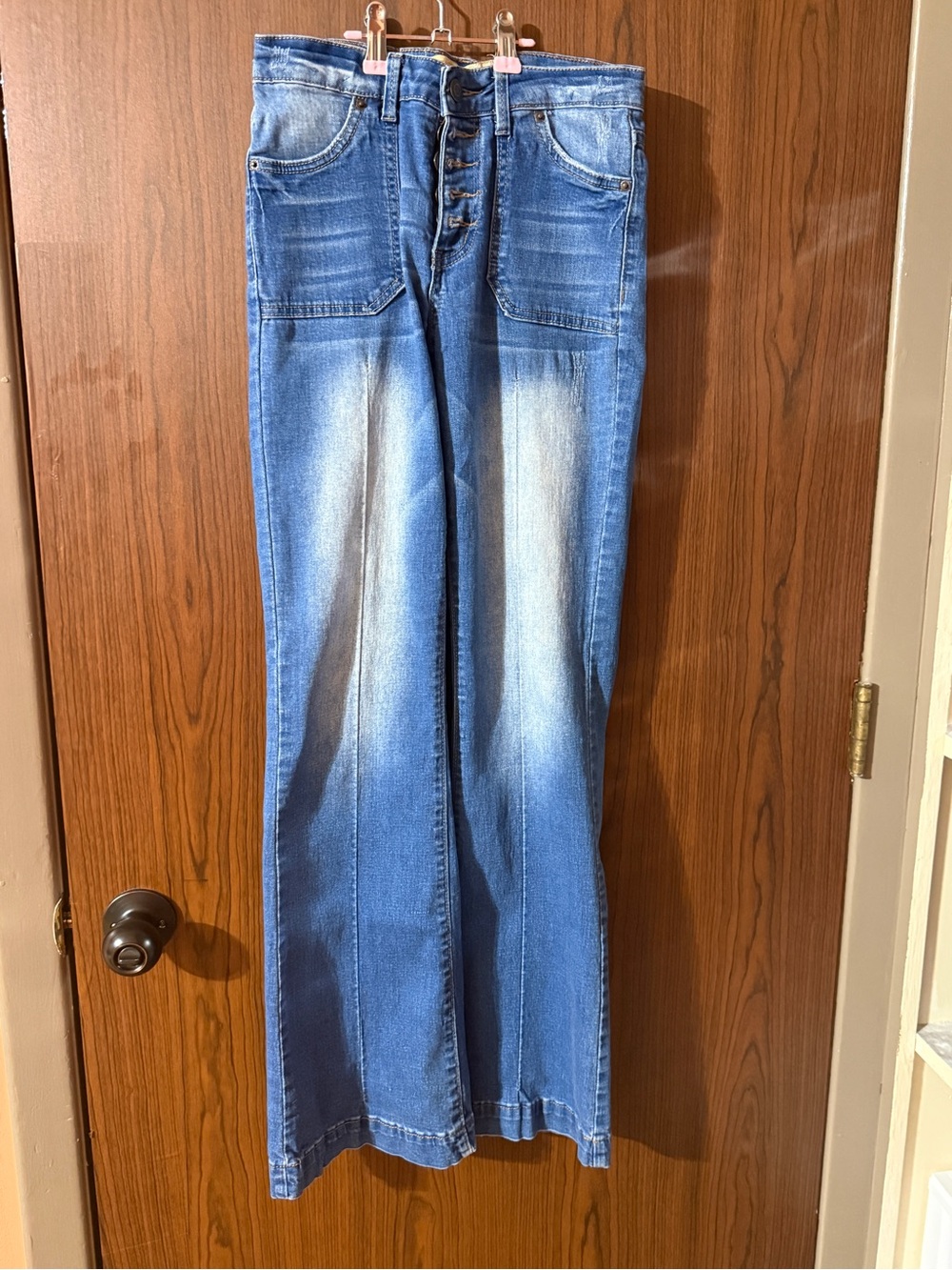 High-Rise Blue Wide-Leg Button-Fly Jeans